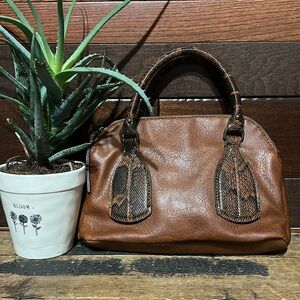 No Brand Tag Brown Handbag with Snakeskin Accents